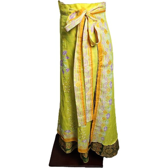 Womens Reversible Wrap A-line Maxi Skirt Med to XL. Yellow and Green - Picture 5 of 10